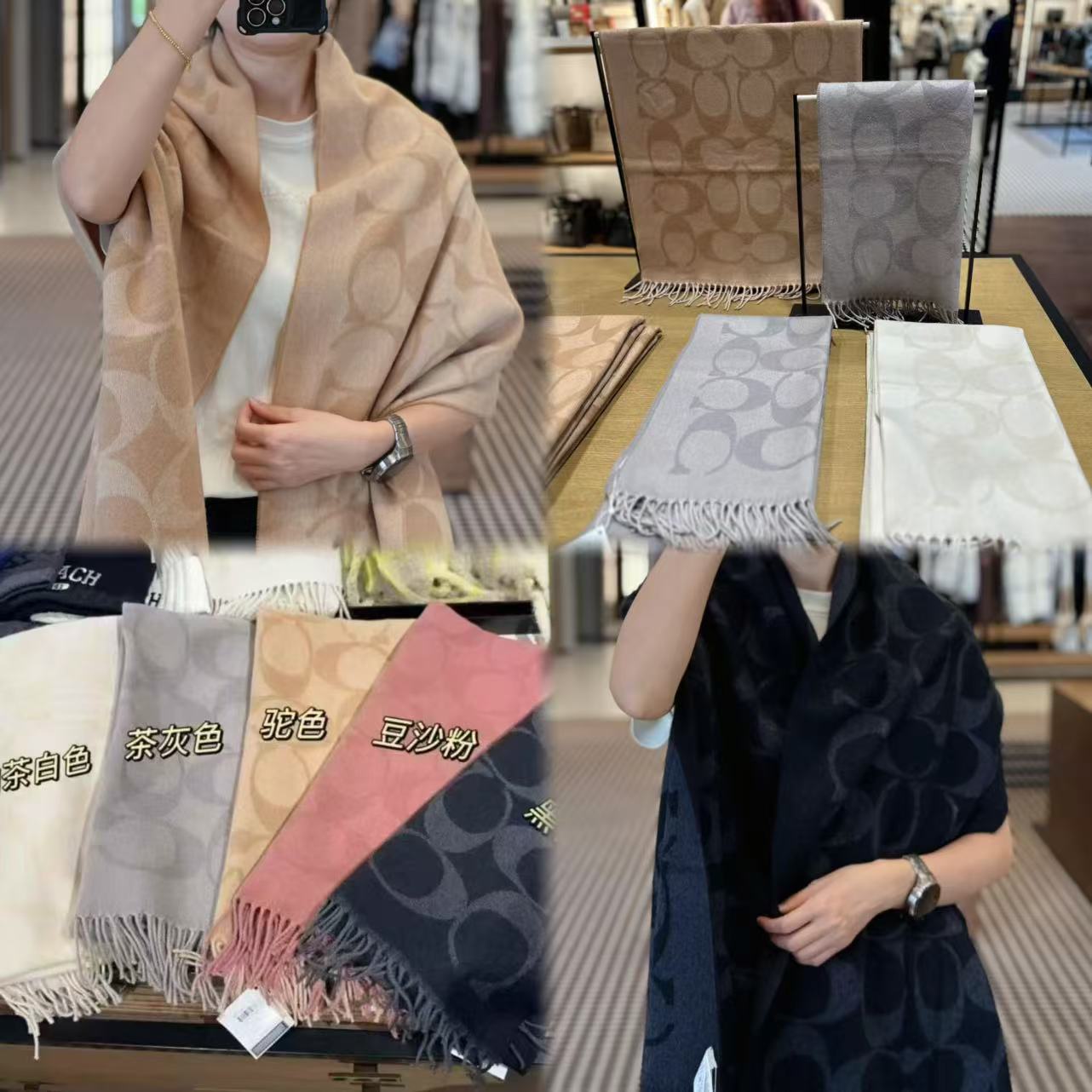 Versatile Coa Scarf Classic Style for Men and Women, Double-Sided Wool Cashmere with Large C Letter, Autumn and Winter Warm Shawl Neck Warmer
