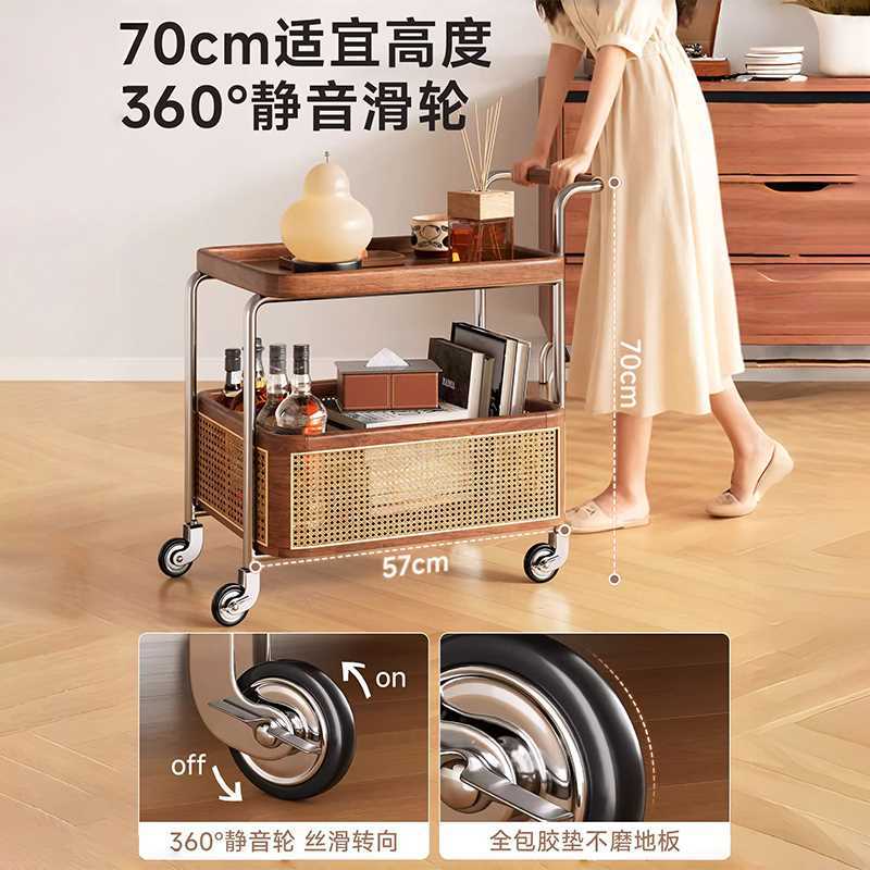 Sofá de borde móvil carro pequeño estante de almacenamiento multicapa mesa de té sala de estar casera cabecera de cama de madera maciza pequeño borde