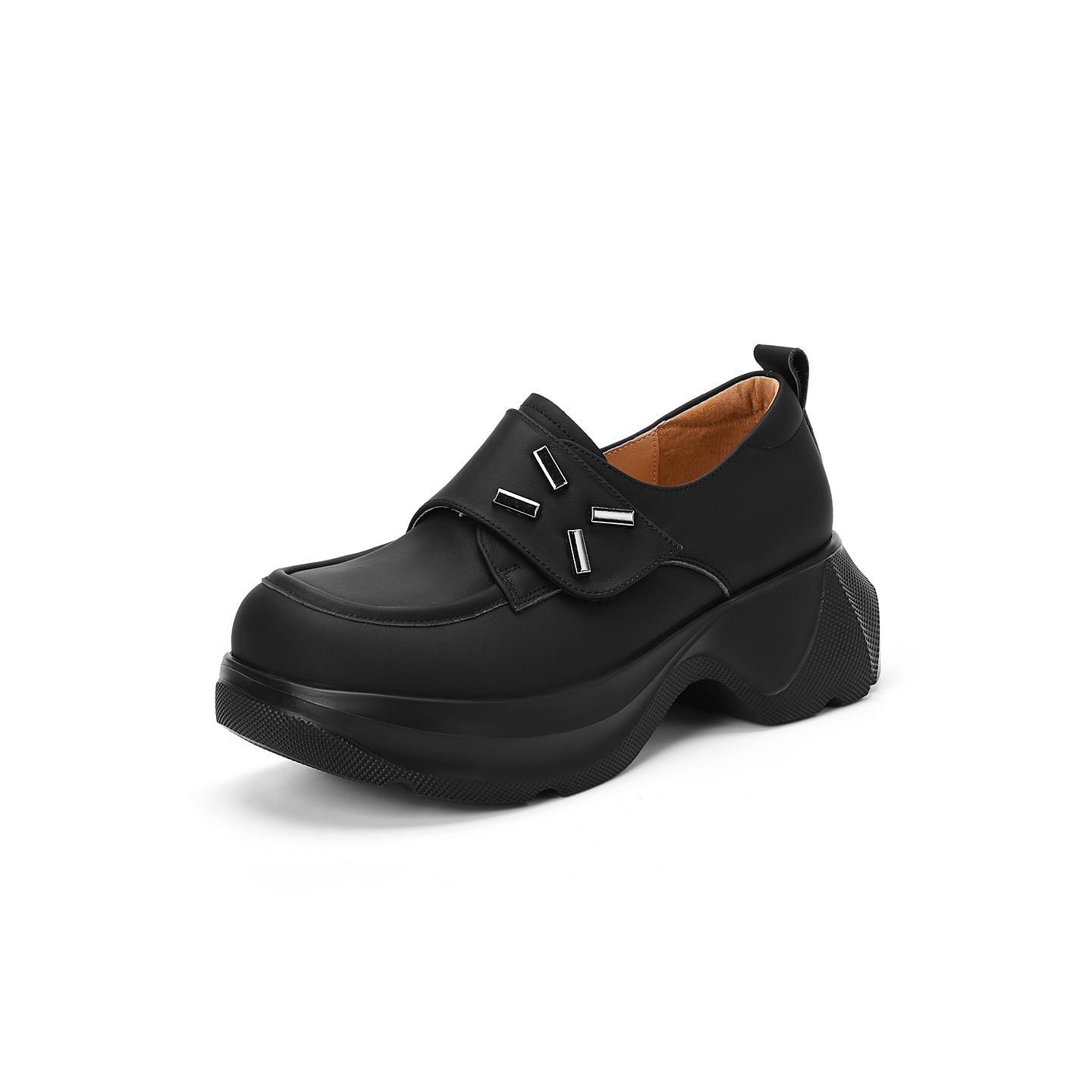 Giày lười nữ mũi vuông đế cao gót 5 cm da bò mềm — đen chi tiết 13