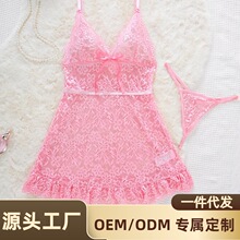 新欧美蕾丝透视吊带女睡衣v领性感包臀收腰线内衣亚马逊外贸货源