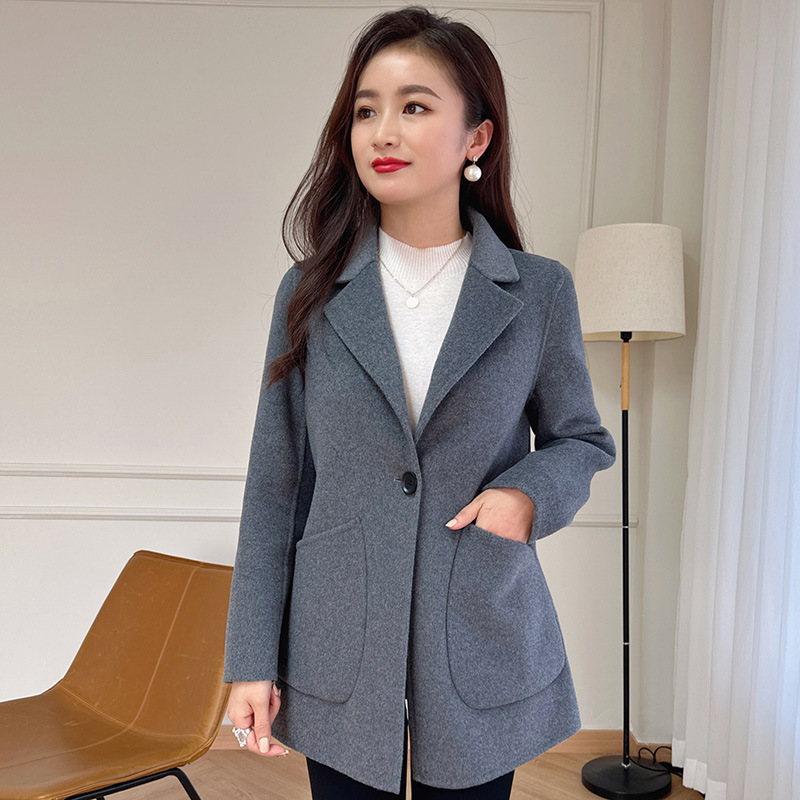 Large pocket Chanel style double-sided wool coat women's short small high-grade all-match woolen coat simple