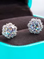 D-Color Mасассановые серьги 18-каратного золотого бриллиантового ледяного цветка серьги темперамент высокого уровня стерлингового серебра свадебные серьги