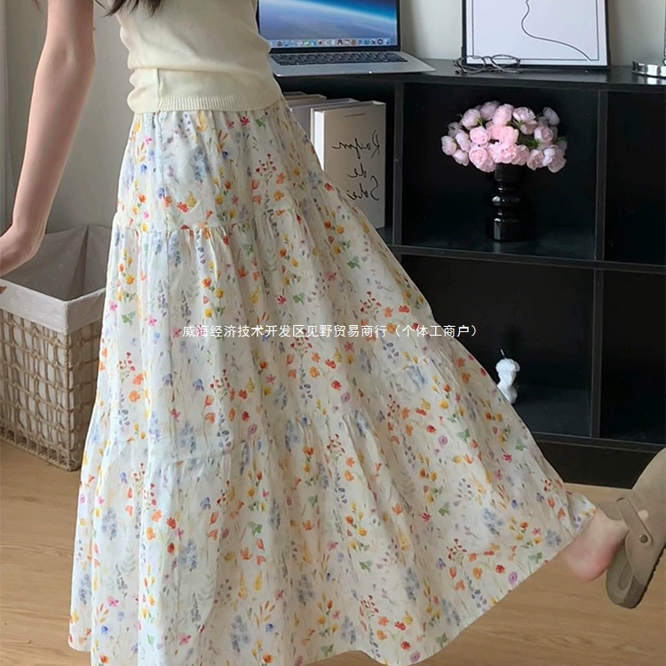 Французская юбка с цветочным принтом для женщин, весна и лето, новинка большого размера, толстая мм, высокая талия, закрывающая живот и утягивающая юбка трапециевидной формы средней длины