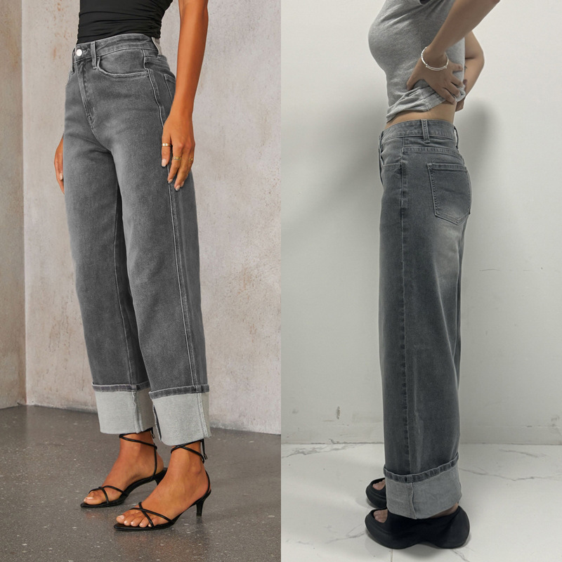 546g Weight Straight Pants Pants Length Cotton, Polyester, Denim Cotton Fabric Type High Waist Waist Line Jeans Pants Type Stretchy Elasticity Holiday Occasion Comfort Function Regular Fit Fit Type Solid Color Pattern Autumn Season Women's Gender Streetwear Style Spring 2025 New Arrival Elastic Straight Jeans Women's Quality Retro Curved-Edge High Waist Trousers 4