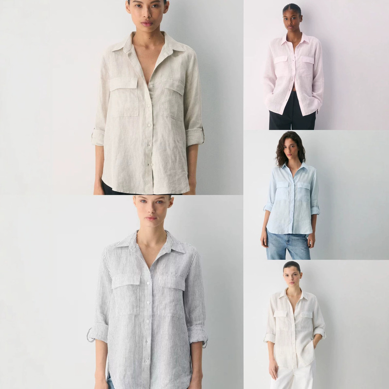 Aritzia relaxed fit white linen shirt for women, long sleeve, loose fit, turn-down collar, workwear style, commuter top