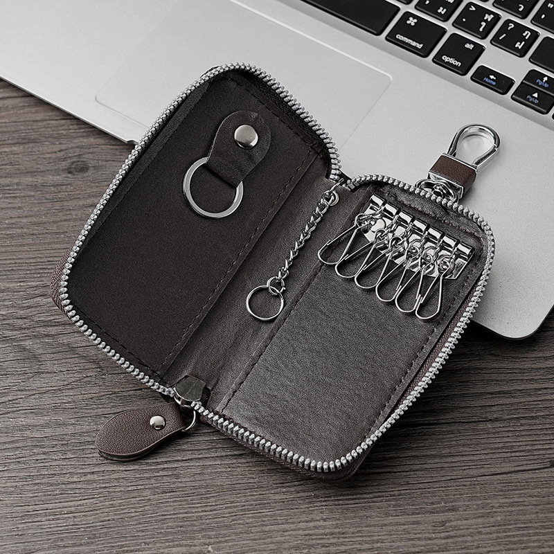 New Men's Key Bag, Large Capacity Soft Leather Storage Bag, Multi-Functional Wallet, Car Key Bag, Two-In-One Waist Hanger