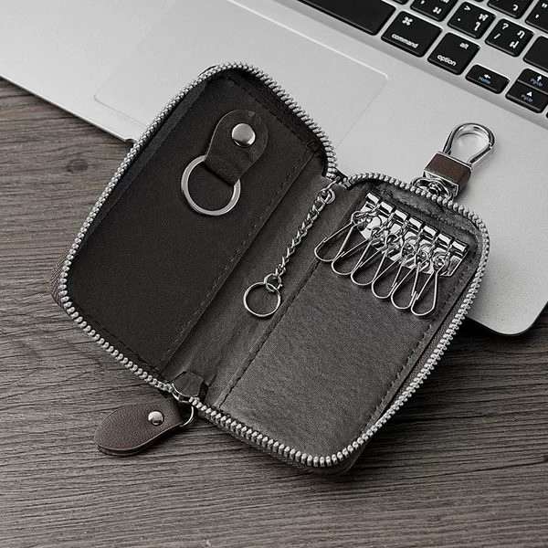 New Men's Key Bag, Large Capacity Soft Leather Storage Bag, Multi-Functional Wallet, Car Key Bag, Two-In-One Waist Hanger
