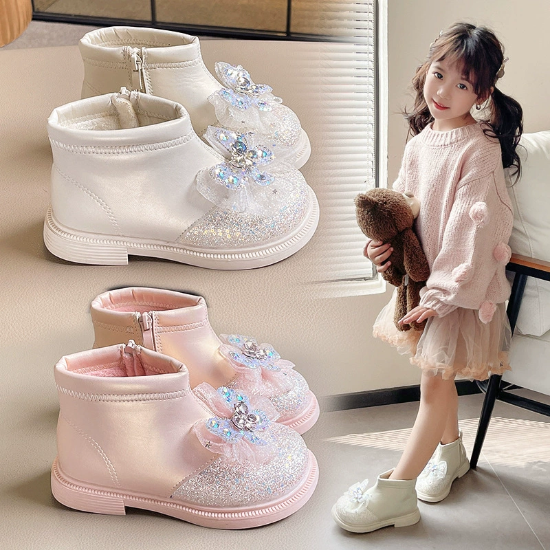 Сапоги принцессы сапоги для девочек 2024 зимние новые кожаные сапоги для девочек