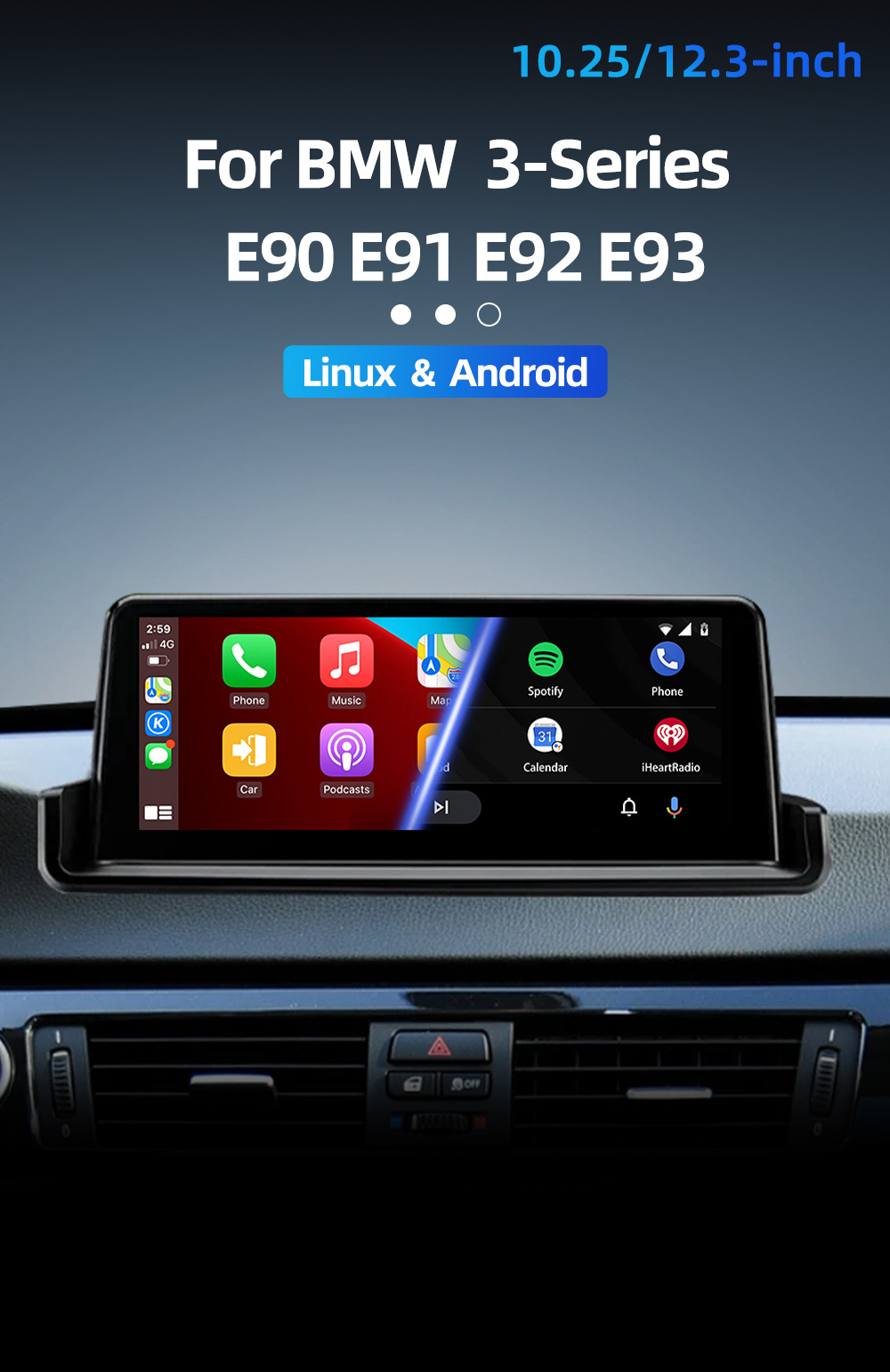 Car-Mounted Large-Screen Navigation System Suitable for Bmw 3 Series E90 E91 E92 E93 2005-2012 Bluetooth Carplay