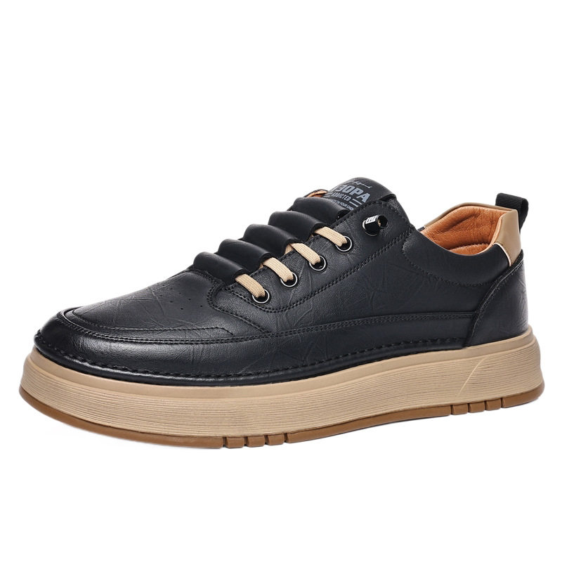 Giày da nam sneaker cổ thấp đế mềm thoáng khí phong cách Hàn Quốc — Màu kaki, màu đen
