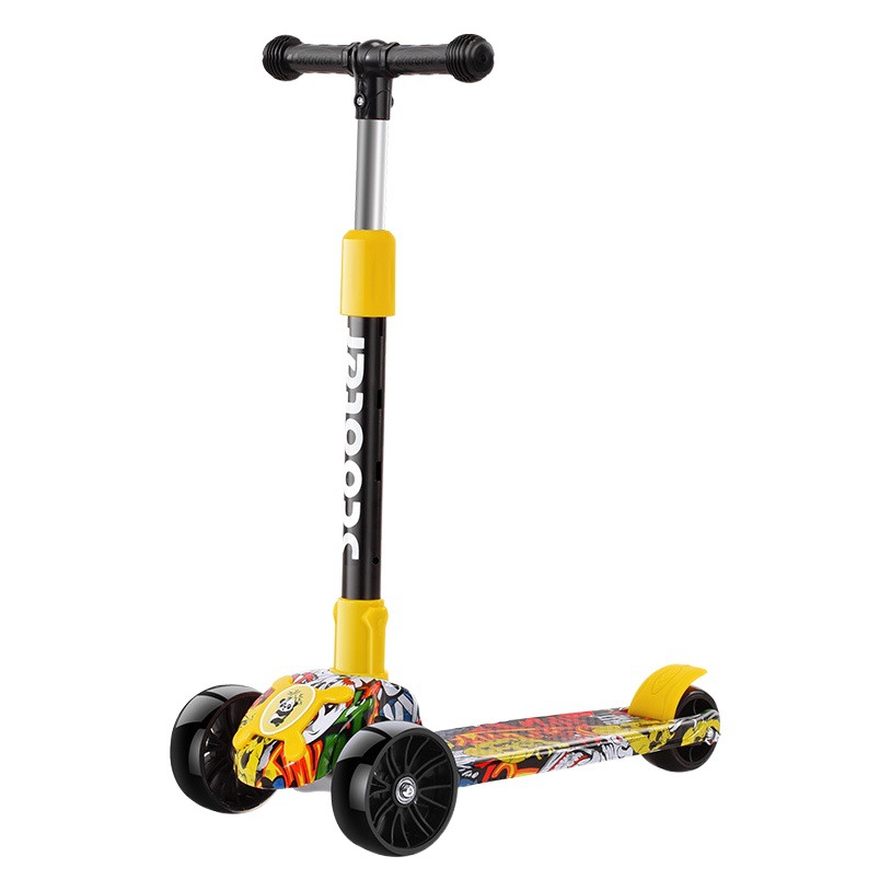 Los niños de graffiti scooter niños y niñas de la música del bebé Scooter de luz resistente a la caída de 2-12 años de edad coche plegable