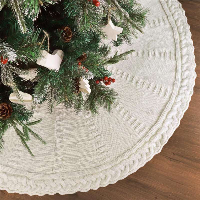 クロスボーダークリスマスツリースカート装飾赤ニット120CMホワイトクリスマスマットオーナメントエプロンブランケットツリーベース|undefined