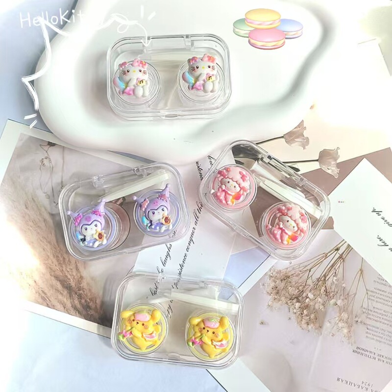 Cute Cartoon Twist-Free Cover Transparent Contact Lens Case Contact Lens Case Small Portable Care Box Leak-Proof Companion