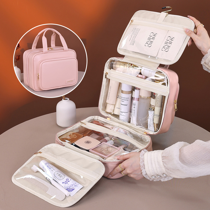Bolsa de cosméticos grande que se puede colgar en cuatro secciones, separada en seco y húmeda para hombres y mujeres, bolsa de lavado plegable portátil de gran capacidad para viajes