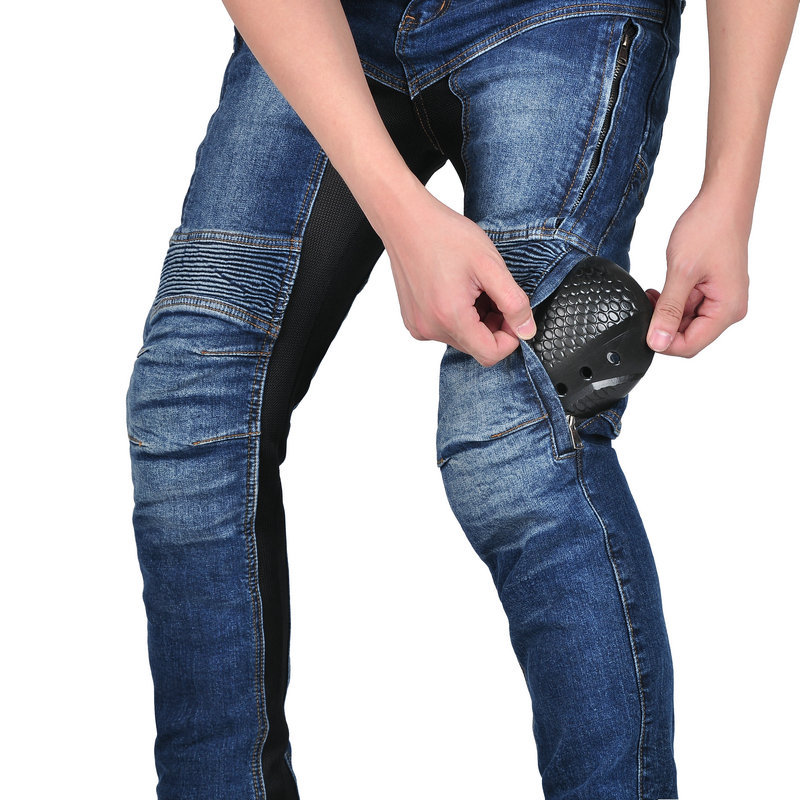 VOLERO Pantalones vaqueros de la motocicleta de los hombres y de las mujeres de verano de malla Transpirable de cintura alta pantalones de montar moto Kevlar pantalones anti-caída