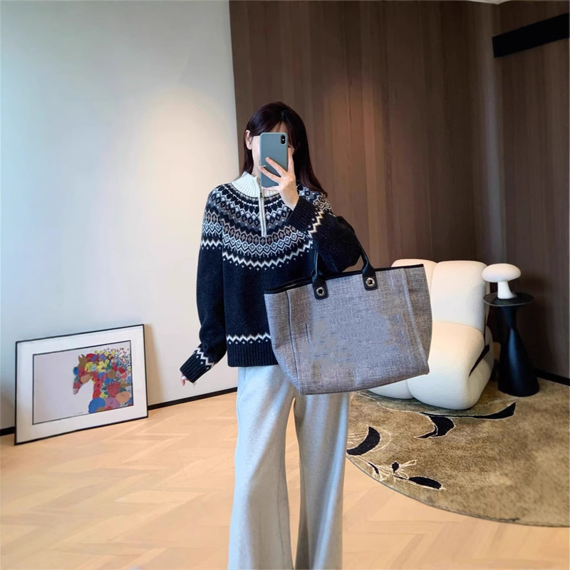 2024 winter new lazy wind fair island jacquard half zipper stand collar all-match worsted sweater explosive sweater