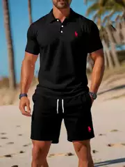 Cross border RL embroidery summer high-quality versatile fashion trend short sleeved polo shirt shorts set casual two-piece set