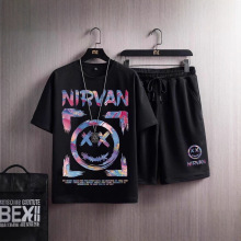 跨境oversize 港风潮牌国潮嘻哈小恶魔短袖T套装男宽松大码情侣装