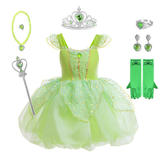Halloween Green Pixie dress Princess Tiana Tinker Bell Children's Dress Costume