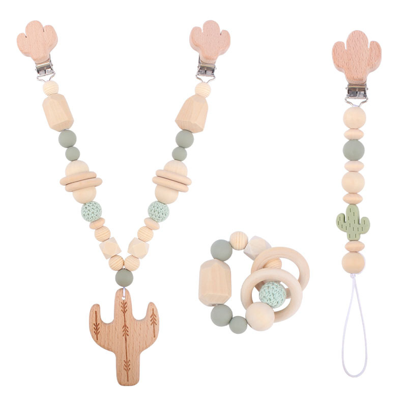 Suministros para bebés Beech cactus clip DIY de dibujos animados mordedor molar pulsera decorativa sonajero colgante conjunto de tres piezas
