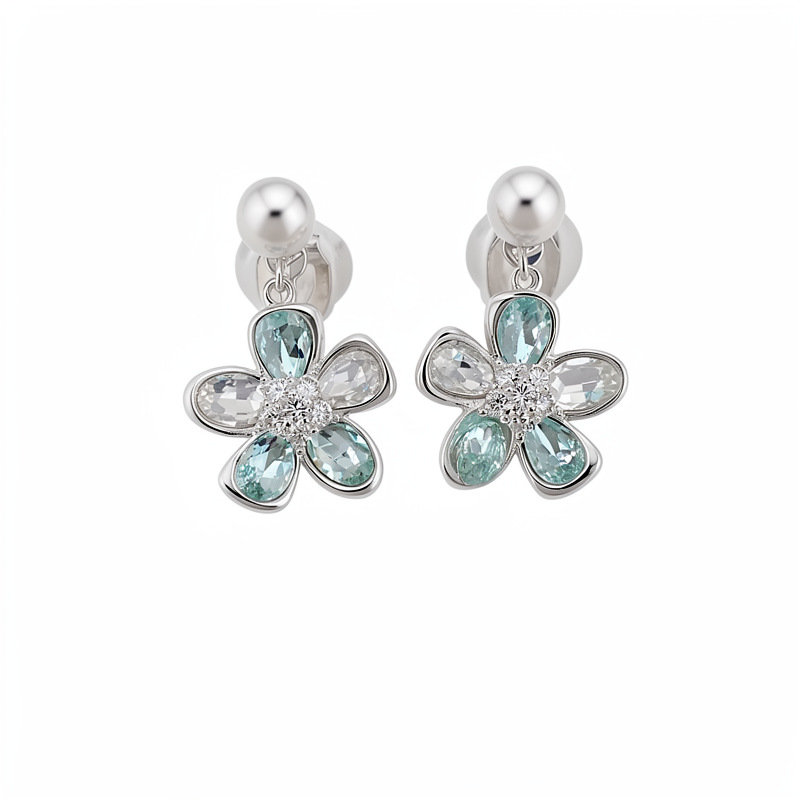 Flores de diamante perlas pendientes de orejas para mujeres sin agujeros de orejas frescos y dulces aretes de aire ligero de lujo alta sensación de auriculares mayorista
