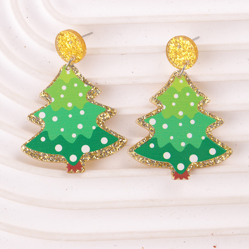 欧米のクロスボーダークリスマスツリーシリーズ創意デザイン感アクリルピアスクリスマスイヤリング|undefined