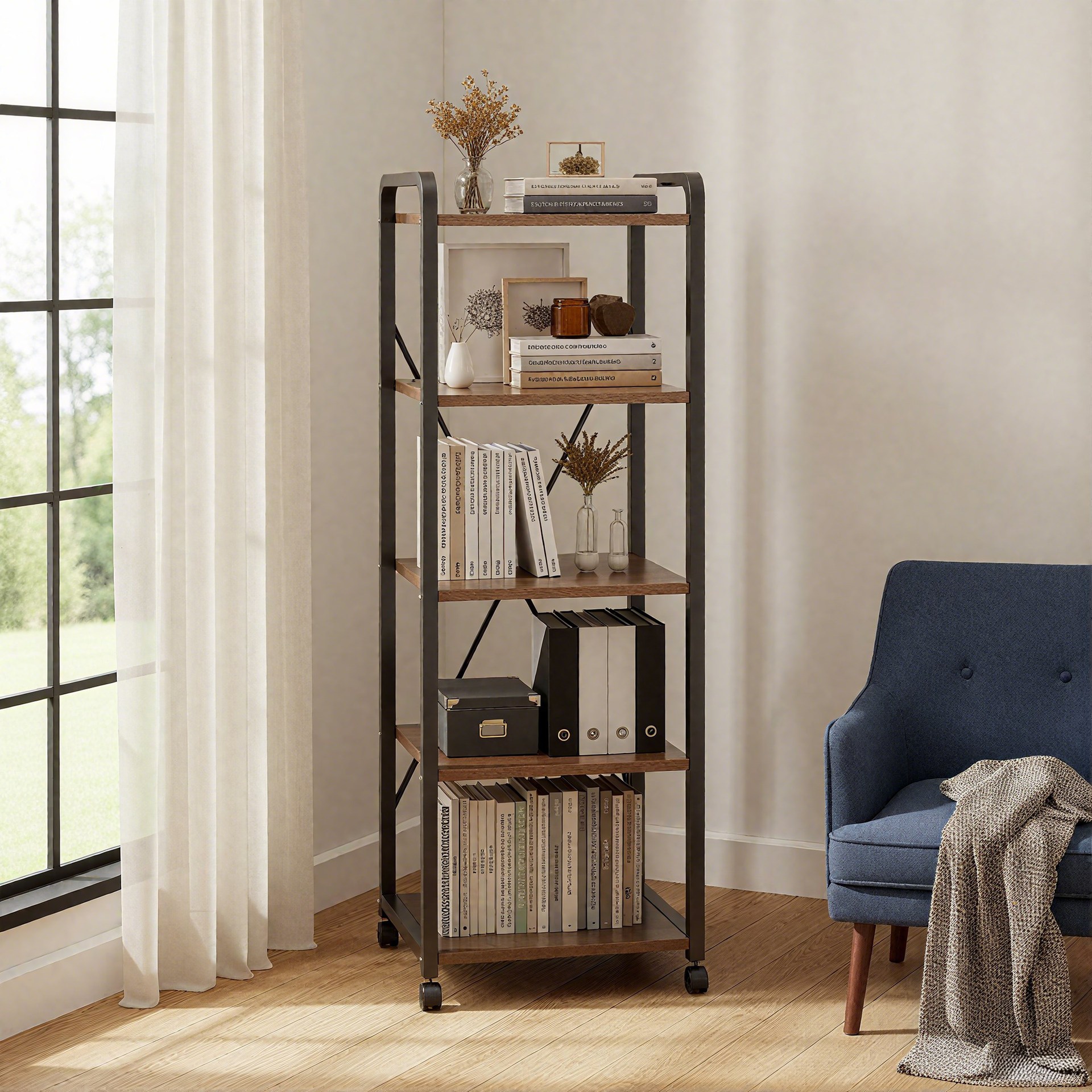 Estante de libros con ruedas librería móvil estante de piso estante de almacenamiento de sala de estar estante simple estante de exhibición contra la pared doméstica