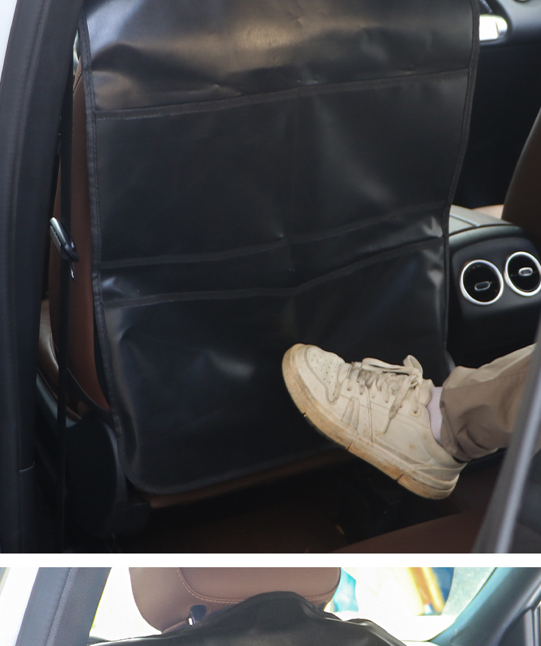Thickened anti-kick pad for car seat back, wear-resistant seat backrest waterproof pad with storage pocket