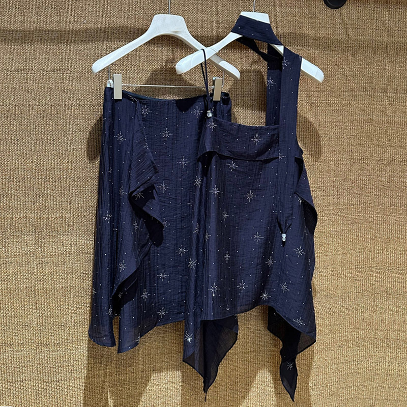 Vl Designer Brand 26 Summer New Heavy-Duty Rhinestone-Embellished Camisole Niche Design Irregular Top for Women Vl Designer Brand 26 Summer New Heavy-Duty Rhinestone-Embellished Camisole Niche Design Irregular Top for Women