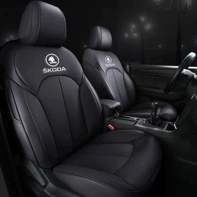 Skoda Octavia/Citigo/Superb/Dong Xin Rui Seat Cover Full Wrap Cushion All-Season Genuine Leather Seat Cover Full Surround (Modelə uyğun (Original) oturacaq örtükləri) - black-standard-edition-five-seats-nappa-leather-full-surround-front-and-rear-rows