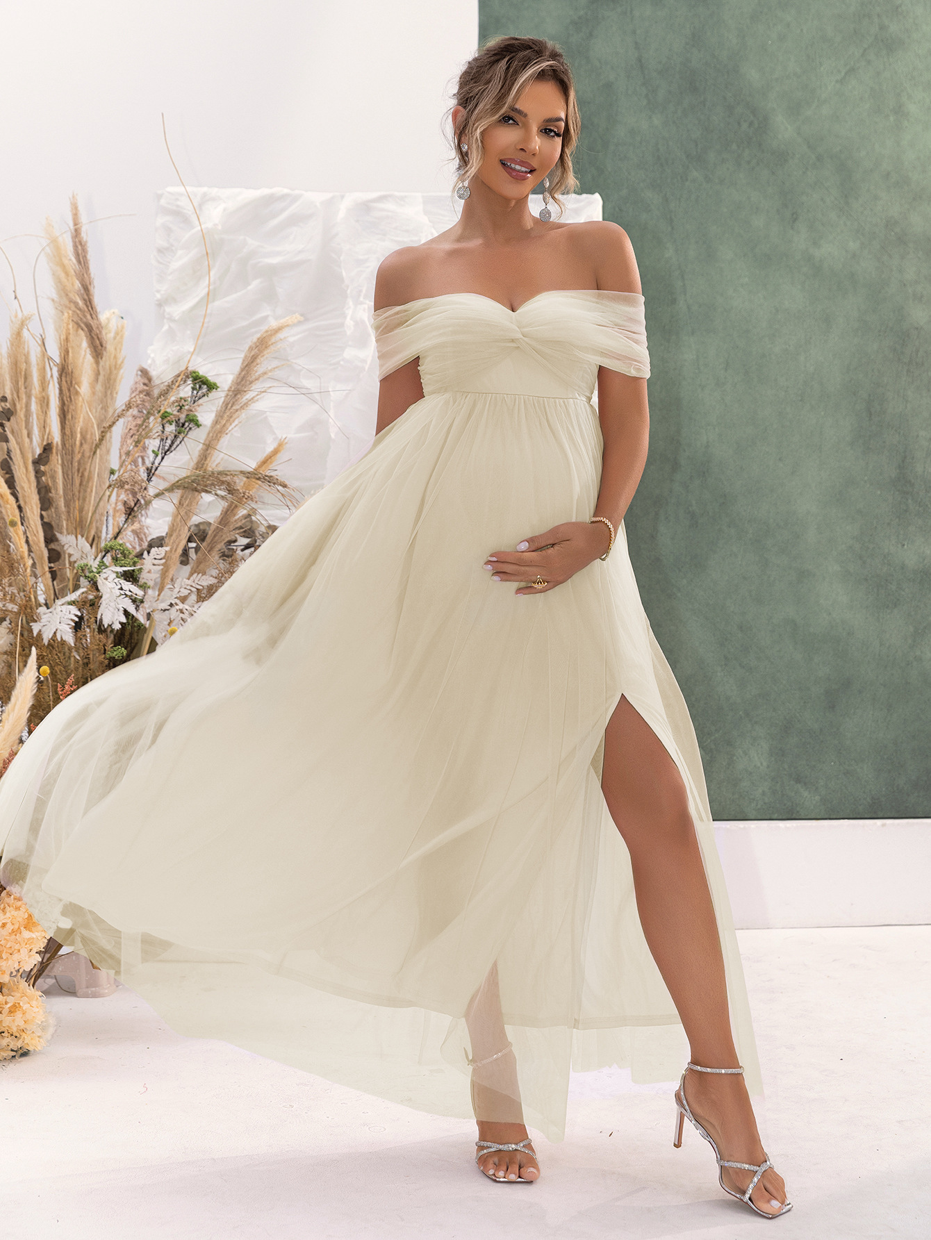 Robe de maternité sexy en mesh avec fente haute pour l été_voghion.com
