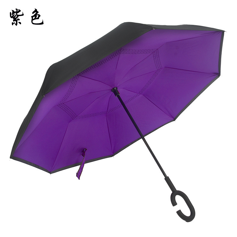 Mayorista mano larga paraguas inverso personalizado paraguas retráctiles para automóviles tipo C paraguas inverso manos libres paraguas de doble capa