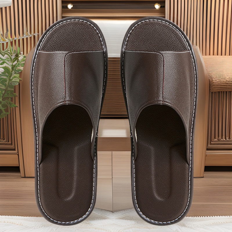 Haining Leather Slippers for Men, Genuine Leather, Summer Non-Slip, Extra Large and Wide, Home Leather Cowhide Large Size Breathable Slippers for Men