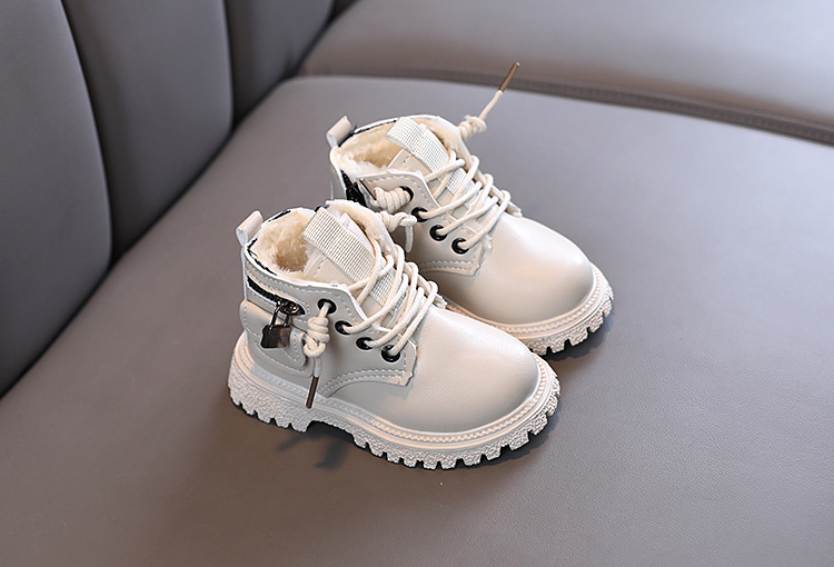 Nuove scarpe invernali da bambina in cotone felpato e ispessito, stivali Martin da ragazzo, taglio basso morbido in stile britannico_voghion.com