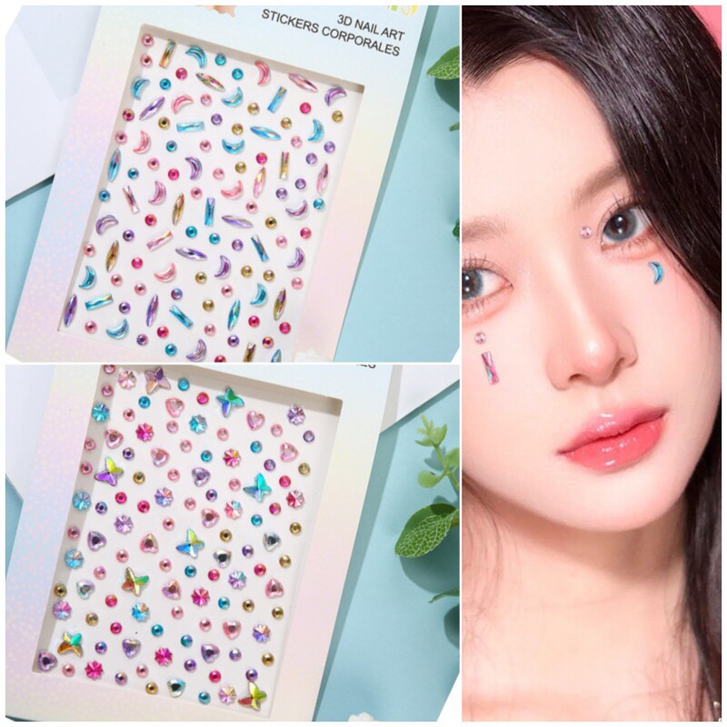 New Long Moon Butterfly Mountain Root Diamond Makeup Face Accessories Colorful 3D Stage Makeup Shiny Crystal