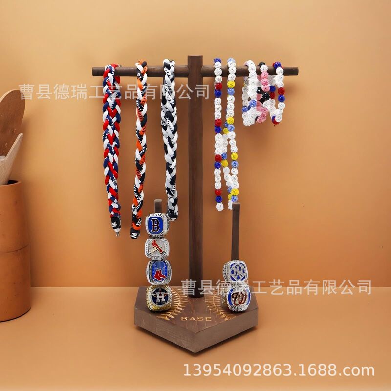 Wooden Baseball Softball Tournament Ring Display Stand Solid Wood Desktop Jewelry Organizer Champion Ring Storage Holder