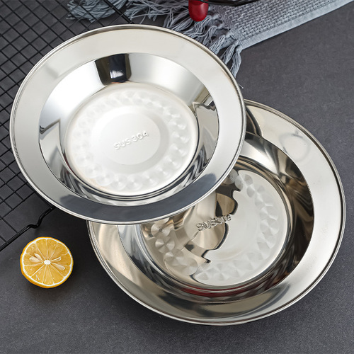 Cross-border 304 stainless steel round plate Korean food plate household shallow plate snack snack plate kindergarten meal plate