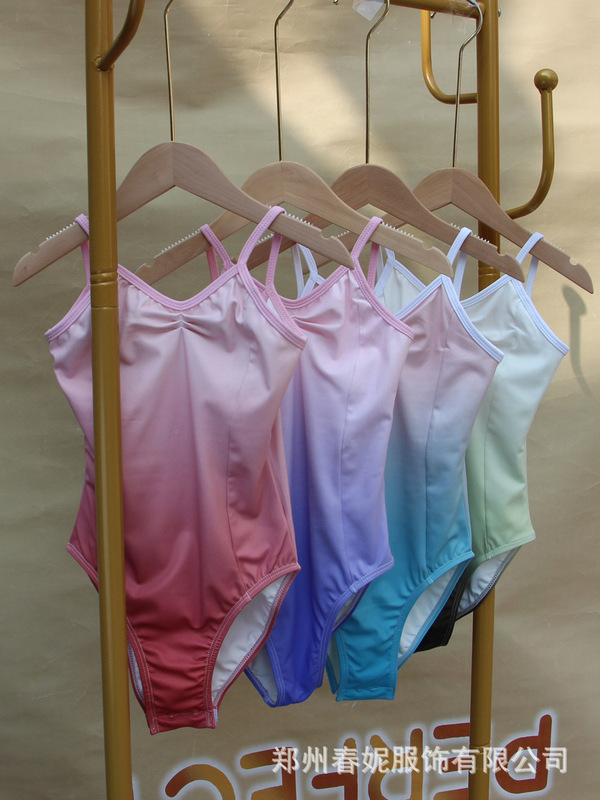 子供のダンス服の女の子のグラデーション色の夏のストラップの練習服の芸考級の連体服の中国のダンスの形の服|undefined