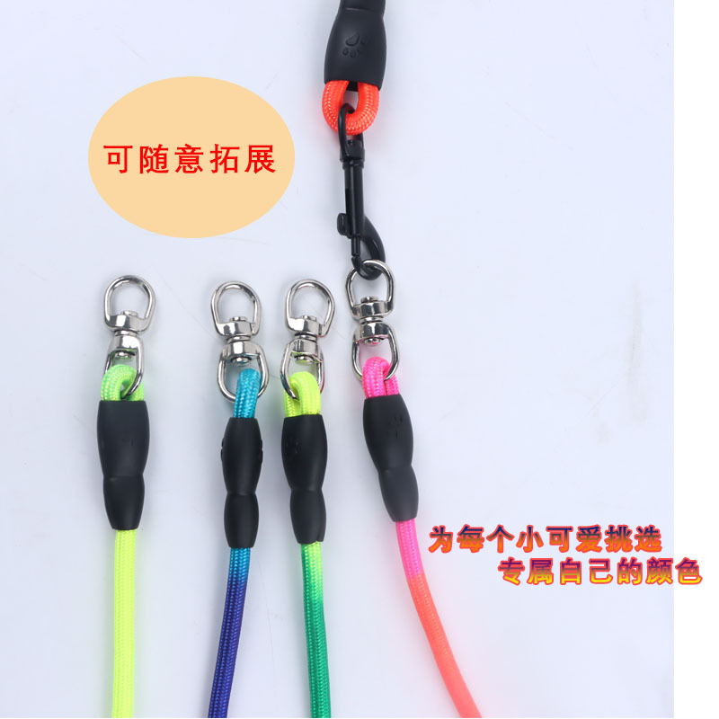 Mascota correa de doble cabeza correa de perro de colores una arrastre dos arrastre tres correa de perro desmontable correa de múltiples cabezas