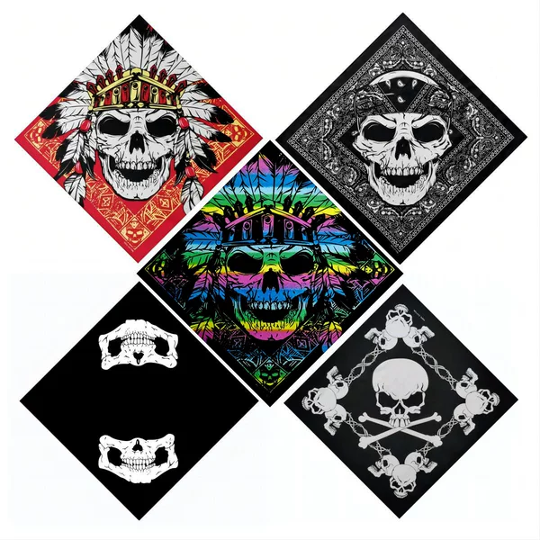 Cotton Indian Ghost Head Band Ghost Head Square Scarf Outdoor Cycling Hiking Hip-Hop Motorcycle Decorative Face Scarf