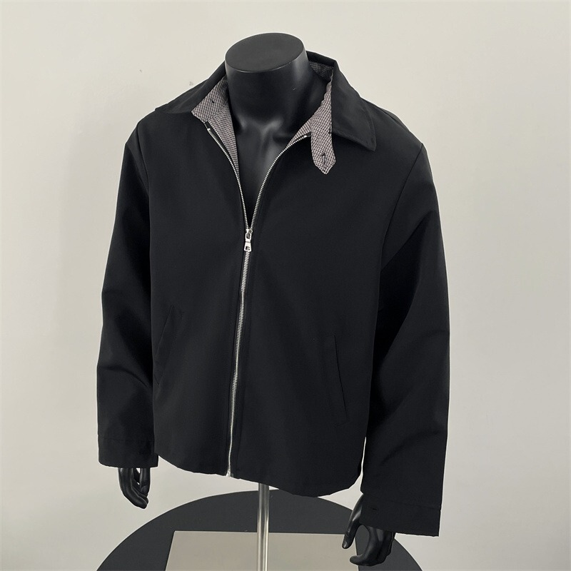 American Style Three-Dimensional Tailored Houndstooth Neli Jacket Men's Autumn and Winter High-end Lapel cleanfit Harrington Jacket