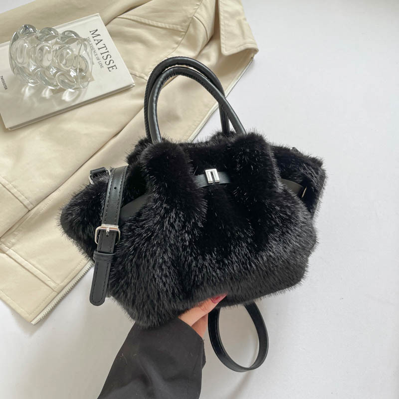 Bolso Tipo Balde de Peluche con Cierre Magnético para Uso Diario