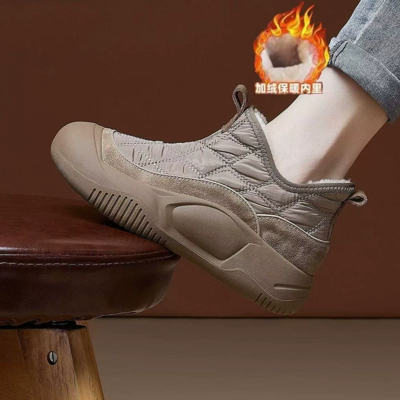 Зимние ботинки, утепленные флисом, водонепроницаемые, универсальные женские сапоги, популярные короткие сапоги 2025 года, мягкая подошва, мягкая поверхность, удобная обувь из хлопка.