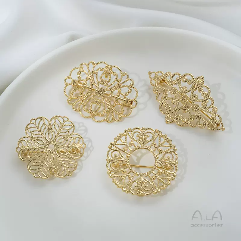 阿啦保色14K铜包真金花片胸针配件diy手工制作胸花手作饰品材料