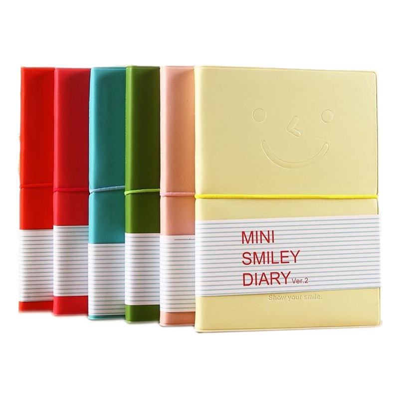 Imitación de cuero de color caramelo cara sonriente cuaderno de cuero bloc de notas gran diario estudiante cuaderno guoyu