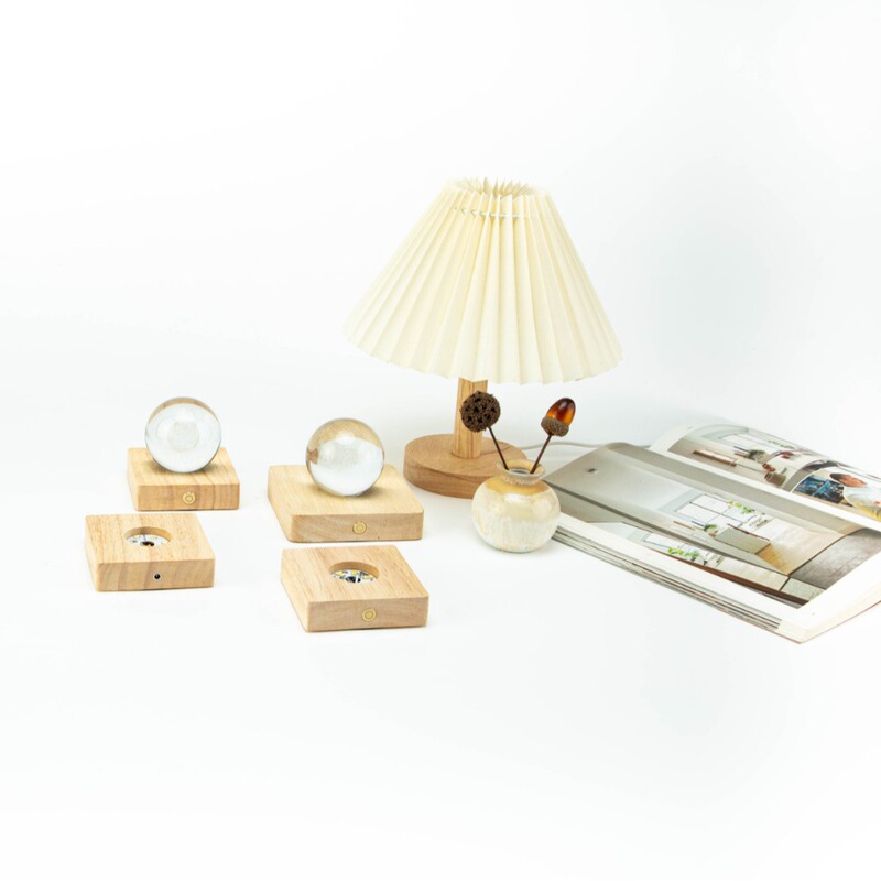 Manufacturer's Solid Wood Square Led Light Base, Aromatherapy Luminous Round Crystal Ball, Wooden Diffuser Board, Night Light