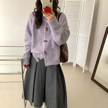 软糯圆领毛衣女外套秋冬新款宽松慵懒风显瘦气质外穿针织开衫上衣