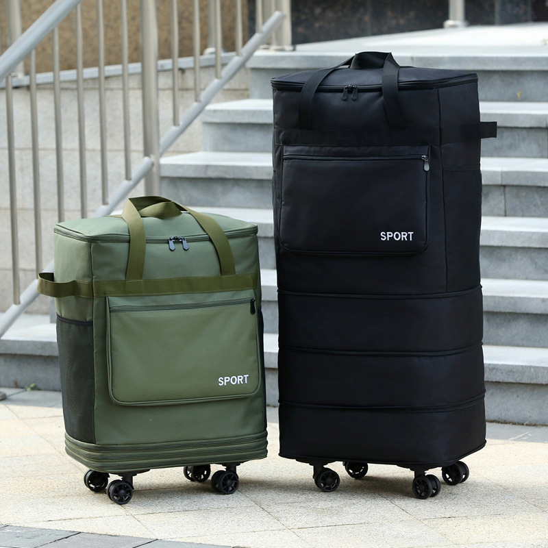Folding Portable Luggage Bag with Universal Wheels, Double Shoulder Travel Bag for Men, Extra Large Capacity for Storage and Moving, Can Hold Checked Bags Folding Portable Luggage Bag with Universal Wheels, Double Shoulder Travel Bag for Men, Extra Large Capacity for Storage and Moving, Can Hold Checked Bags