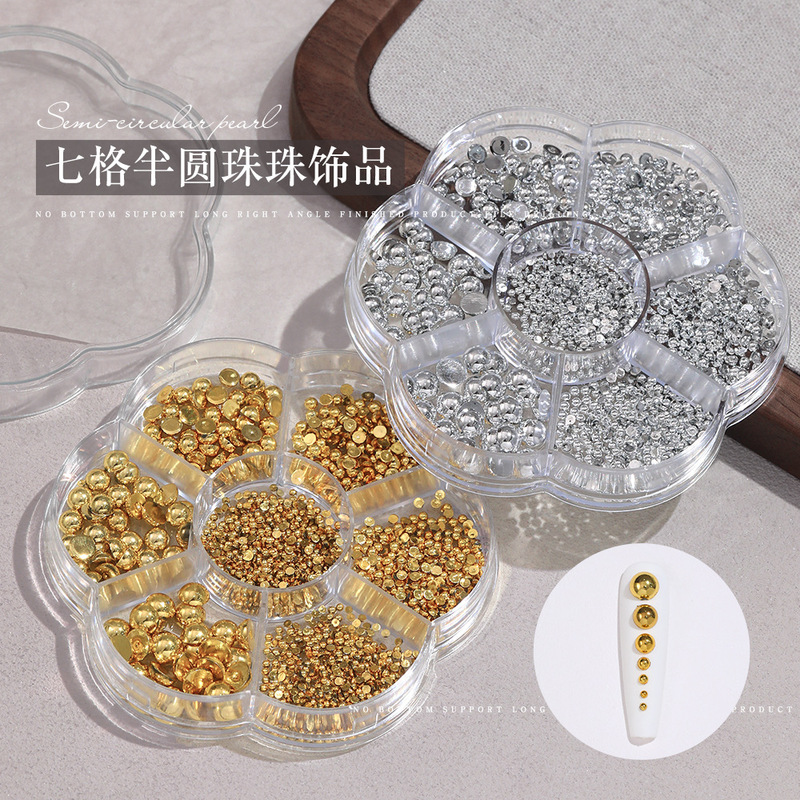 7-Grid Nail Art Rhinestone Accessories, Semi-Circular Flat-Back Rhinestones, Three-Dimensional Large and Small Rhinestones, Light Luxury Gold and Silver Beads, Resin Nail Decorations 7-Grid Nail Art Rhinestone Accessories, Semi-Circular Flat-Back Rhinestones, Three-Dimensional Large and Small Rhinestones, Light Luxury Gold and Silver Beads, Resin Nail Decorations