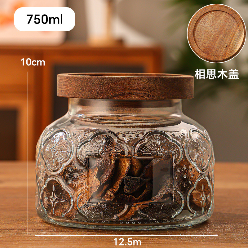 Retro en relieve Begonia flores vidrio almacenamiento de latas de sellado doméstico granos de café flores de té nueces almacenamiento de latas de gran abdomen